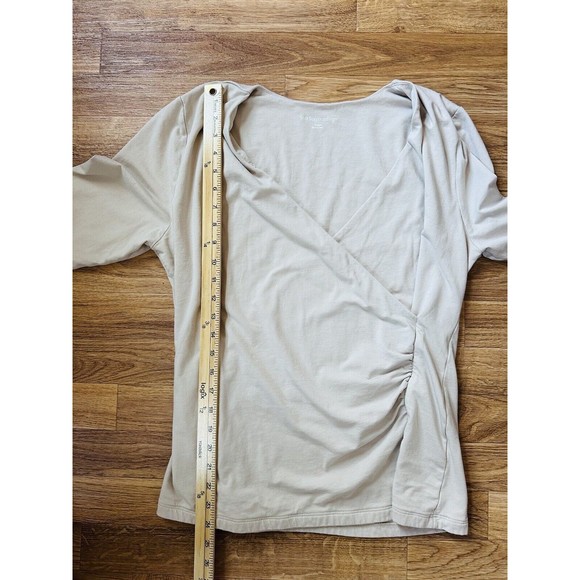 Soft Surroundings Alyssa Knit Top Size XL Beige Surplice Faux Wrap 3/4 Sleeve - Picture 8 of 8